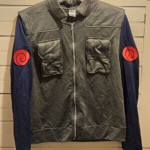 Naruto Shippuden Jacket Mens M Anime Cosplay Zip Front Patch Emblem Green Style